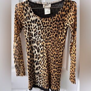 Fuzzi Leopard Print Mesh Top XL Made in Italy Sheer Stretch Long Sleeve Y2K